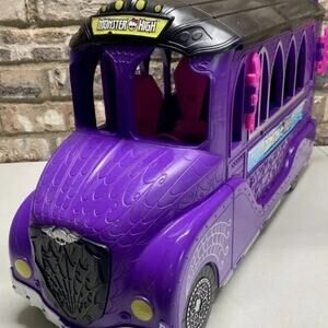 Huge Monster High School Bus Van Purple Spa Set Vehicle Sea Pool Storage Mattel